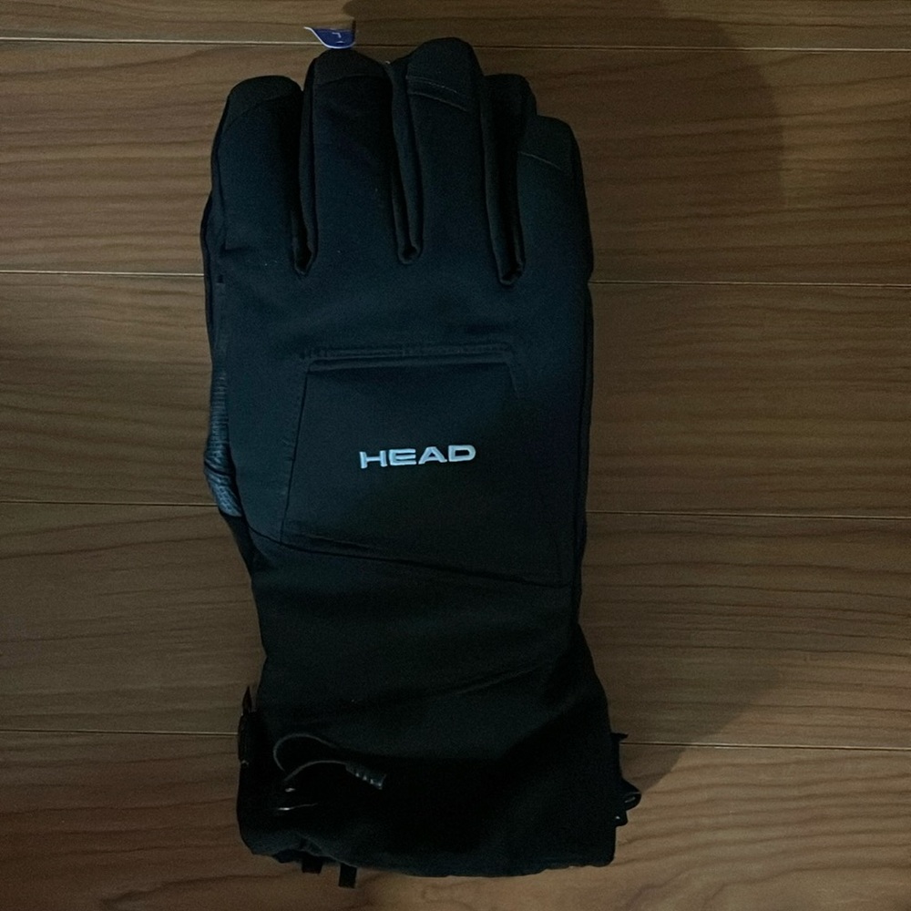 Head Men Ski Gloves BLACK Large Cord Lock Closure Zippered Storage Pocket